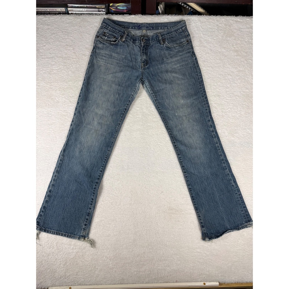 Bebe Bootcut Jeans Women Size 32 Blue Good Frayed Hem‎ Y2K Low Rise Denim